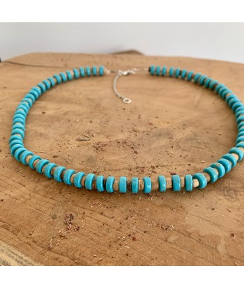 Choker Turquoise, tour de cou perles coco et turquoise naturelle outlet