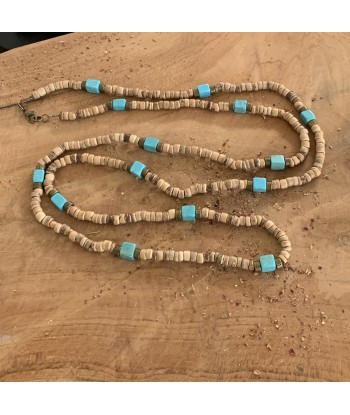 Long collier turquoise et perles de coco, sautoir pour femme shop