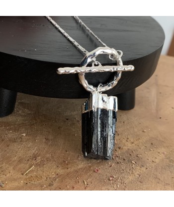 Long collier Tourmaline noire brute, un collier chaîne amovible pas cheres