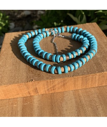 Choker Turquoise, tour de cou perles coco et turquoise naturelle outlet