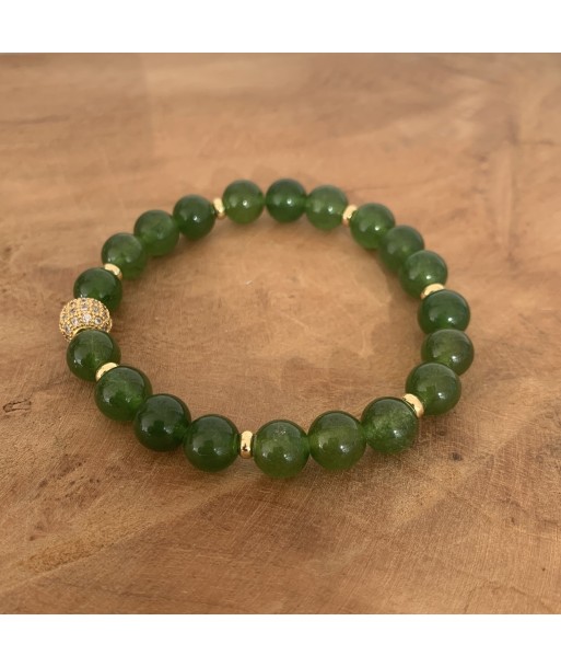 Bracelet jade vert naturel, bracelet luxe finition or 18K france