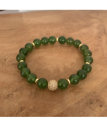 Bracelet jade vert naturel, bracelet luxe finition or 18K france