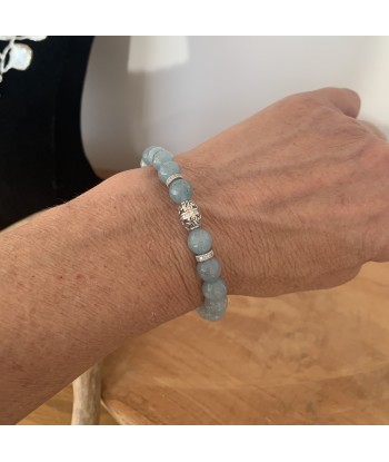 Bracelet en jade bleu, jade de Malaisie facetté bleu glacé finition luxe argent et zircon plus qu'un jeu 