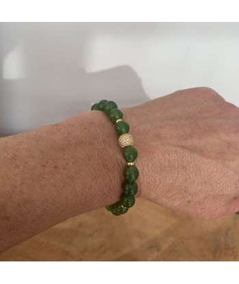 Bracelet jade vert naturel, bracelet luxe finition or 18K france