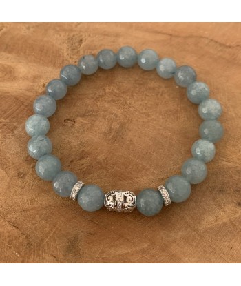 Bracelet en jade bleu, jade de Malaisie facetté bleu glacé finition luxe argent et zircon plus qu'un jeu 