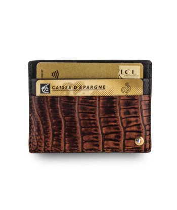 Vente exclusive - Étui cartes bancaire  - Alligator nubuck marron pas cheres