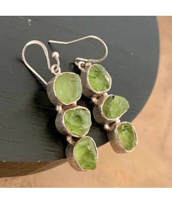 Boucles d'oreilles péridot brut en argent, pierre du mois d'août france