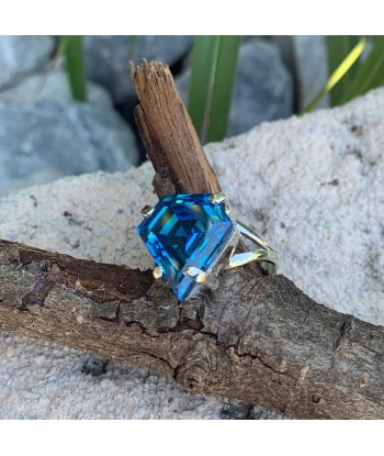 Bague en topaze bleue cristal en argent massif 925 Livraison rapide