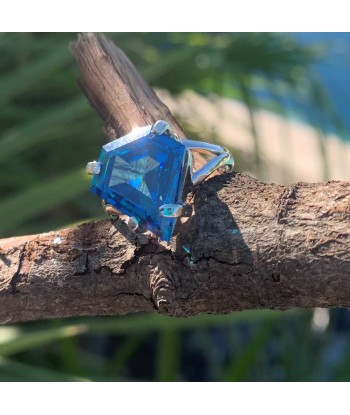 Bague en topaze bleue cristal en argent massif 925 Les magasins à Paris et en Île-de-France