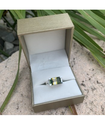 Bague en tourmaline verte en argent massif 925, bague chevalière homme rembourrage situé sous