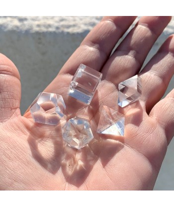 Platonic solids in extra rock crystal in their wooden box, on order solde