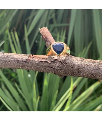 Bague en saphir en forme de trillion, une chevalière plaquée or 22K, bague pour homme Comparez plus de prix