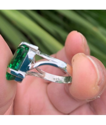 Bague émeraude cristal en argent massif 925 de l' environnement