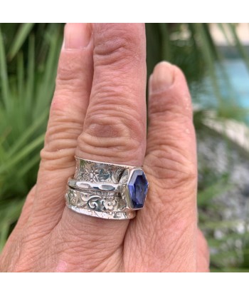 Bague topaze bleue en argent 925, bague spinner, bague cercueil en ligne des produits 