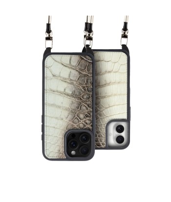 Coque "Crossbody" cuir pour iPhone 16 ( Tous modèles ) - Crocodile "Himalaya" Amélioration de cerveau avec