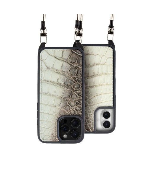 Coque "Crossbody" cuir pour iPhone 16 ( Tous modèles ) - Crocodile "Himalaya" Amélioration de cerveau avec