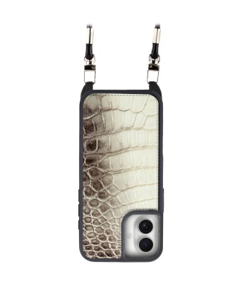 Coque "Crossbody" cuir pour iPhone 16 ( Tous modèles ) - Crocodile "Himalaya" Amélioration de cerveau avec