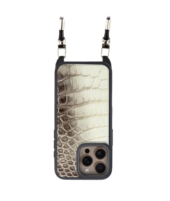 Coque "Crossbody" cuir pour iPhone 16 ( Tous modèles ) - Crocodile "Himalaya" Amélioration de cerveau avec