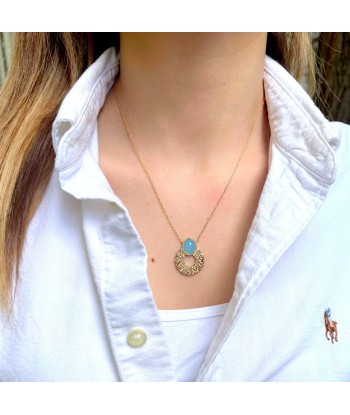 Collier Chic Bleu Plaqué or et agate bleue pas cher 