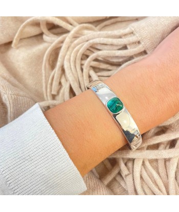 Bracelet jonc Mya Argent et malachite de technologie