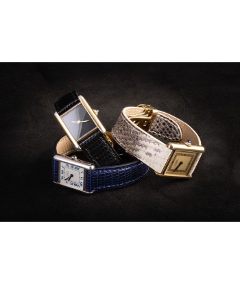 Cartier Tank - Bracelet montre cuir - Lézard (noir, bleu, marron, rouge, himalaya) À commander