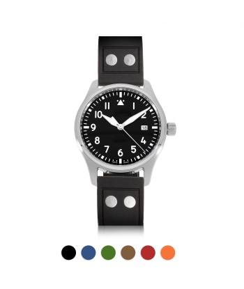 Bracelet-montre caoutchouc type IWC Pilot à rivets - Rubber (noir, gris, bleu, vert, marron...) pas cher