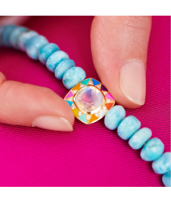 Stella larimar and rainbow enamel necklace basket pas cher